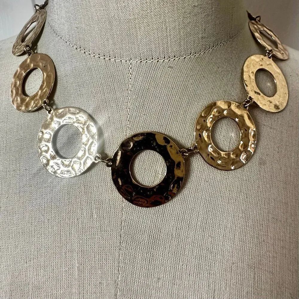 Hammered Disc Statement Necklace — Gold Tone
